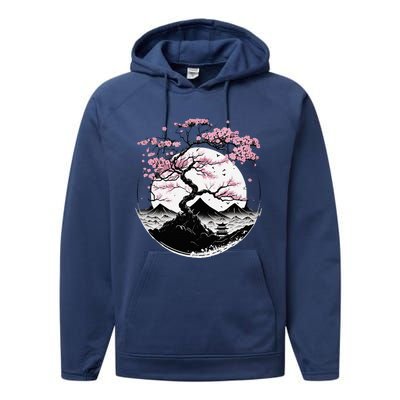 Japanese Sakura Garden Geisha Mount Fuji Cherry Blossom Performance Fleece Hoodie