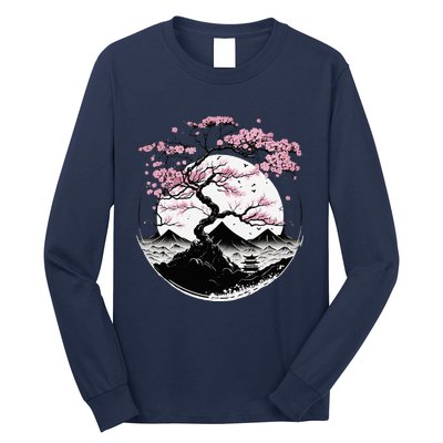 Japanese Sakura Garden Geisha Mount Fuji Cherry Blossom Long Sleeve Shirt