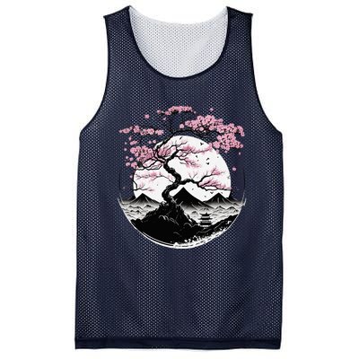 Japanese Sakura Garden Geisha Mount Fuji Cherry Blossom Mesh Reversible Basketball Jersey Tank