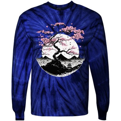 Japanese Sakura Garden Geisha Mount Fuji Cherry Blossom Tie-Dye Long Sleeve Shirt