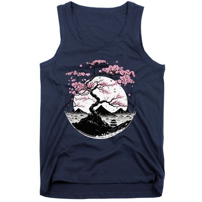 Japanese Sakura Garden Geisha Mount Fuji Cherry Blossom Tank Top