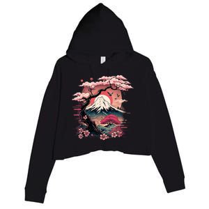 Japanese Sakura Garden Geisha Mount Fuji Cherry Blossom Crop Fleece Hoodie