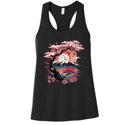 Japanese Sakura Garden Geisha Mount Fuji Cherry Blossom Women's Racerback Tank