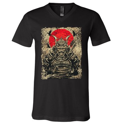 Japanese Samurai Girl And Samurai Gift Japanese Warrior Samurai V-Neck T-Shirt