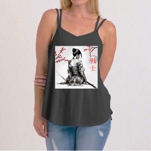 Japanese Samurai Girl Cherry Blossom Woodblock Women's Strappy Tank