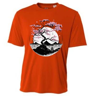 Japanese Sakura Garden Geisha Mount Fuji Cherry Blossom Cooling Performance Crew T-Shirt