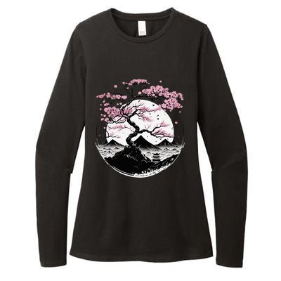 Japanese Sakura Garden Geisha Mount Fuji Cherry Blossom Womens CVC Long Sleeve Shirt