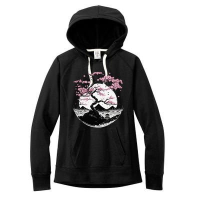 Japanese Sakura Garden Geisha Mount Fuji Cherry Blossom Women's Fleece Hoodie