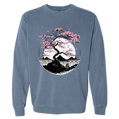 Japanese Sakura Garden Geisha Mount Fuji Cherry Blossom Garment-Dyed Sweatshirt