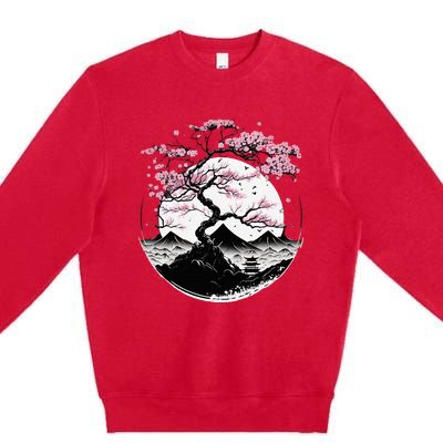 Japanese Sakura Garden Geisha Mount Fuji Cherry Blossom Premium Crewneck Sweatshirt