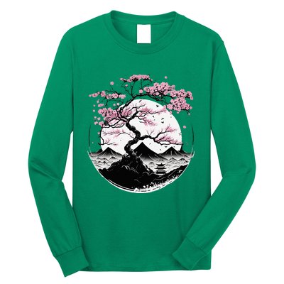 Japanese Sakura Garden Geisha Mount Fuji Cherry Blossom Long Sleeve Shirt