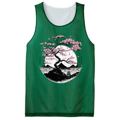 Japanese Sakura Garden Geisha Mount Fuji Cherry Blossom Mesh Reversible Basketball Jersey Tank