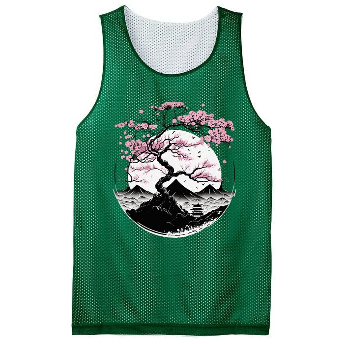 Japanese Sakura Garden Geisha Mount Fuji Cherry Blossom Mesh Reversible Basketball Jersey Tank