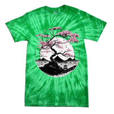 Japanese Sakura Garden Geisha Mount Fuji Cherry Blossom Tie-Dye T-Shirt