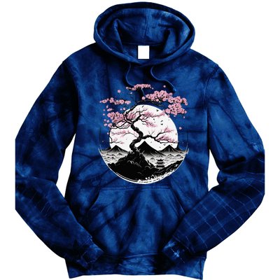 Japanese Sakura Garden Geisha Mount Fuji Cherry Blossom Tie Dye Hoodie