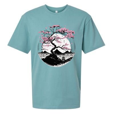 Japanese Sakura Garden Geisha Mount Fuji Cherry Blossom Sueded Cloud Jersey T-Shirt