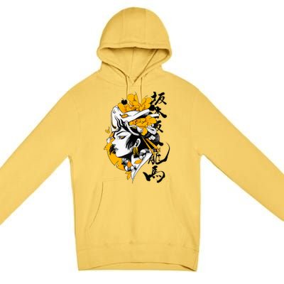 Japanese Samurai Geisha Mask Colorful Modern Urban Style Premium Pullover Hoodie