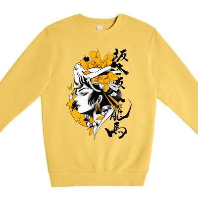 Japanese Samurai Geisha Mask Colorful Modern Urban Style Premium Crewneck Sweatshirt