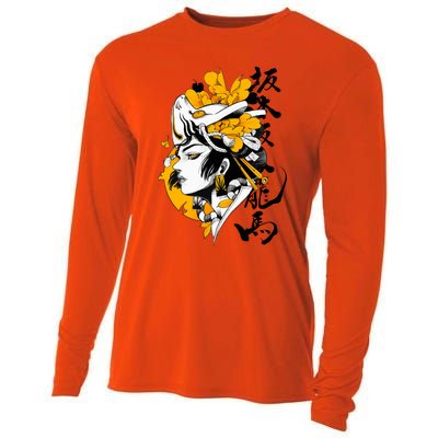 Japanese Samurai Geisha Mask Colorful Modern Urban Style Cooling Performance Long Sleeve Crew