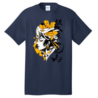 Japanese Samurai Geisha Mask Colorful Modern Urban Style Tall T-Shirt