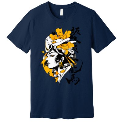 Japanese Samurai Geisha Mask Colorful Modern Urban Style Premium T-Shirt