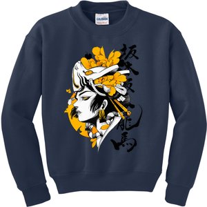 Japanese Samurai Geisha Mask Colorful Modern Urban Style Kids Sweatshirt