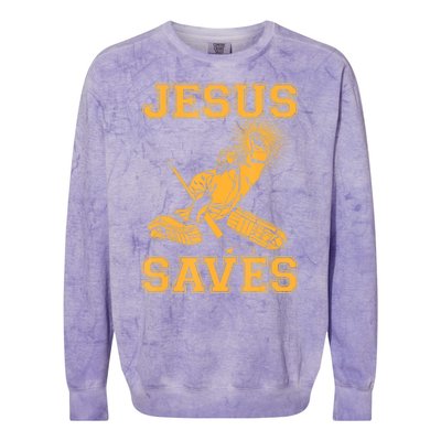 Jesus Saves Hockey Colorblast Crewneck Sweatshirt