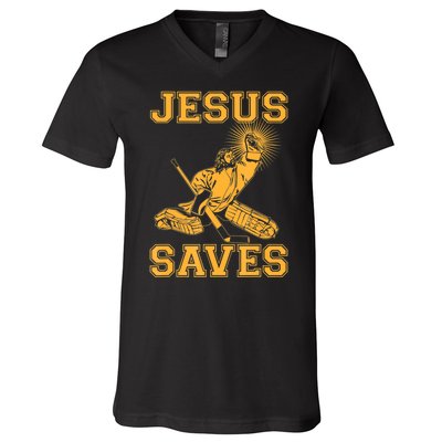 Jesus Saves Hockey V-Neck T-Shirt