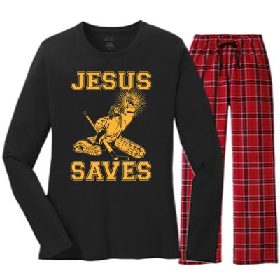 Jesus Saves Hockey Women's Long Sleeve Flannel Pajama Set 