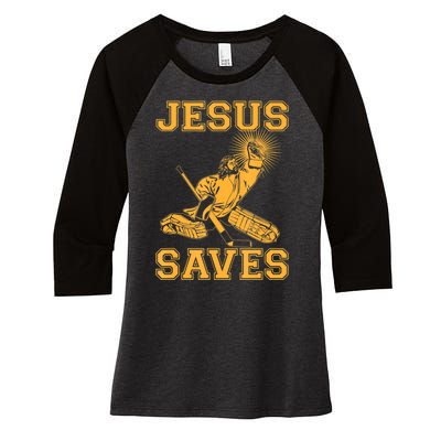 Jesus Saves Hockey Women's Tri-Blend 3/4-Sleeve Raglan Shirt