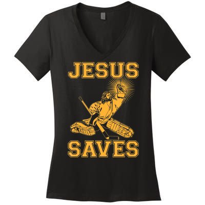 Jesus Saves Hockey Women's V-Neck T-Shirt