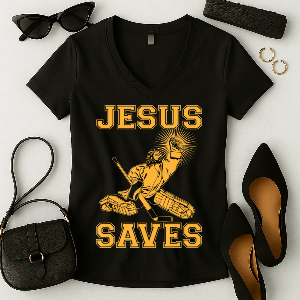 Jesus Saves Hockey Women's V-Neck T-Shirt