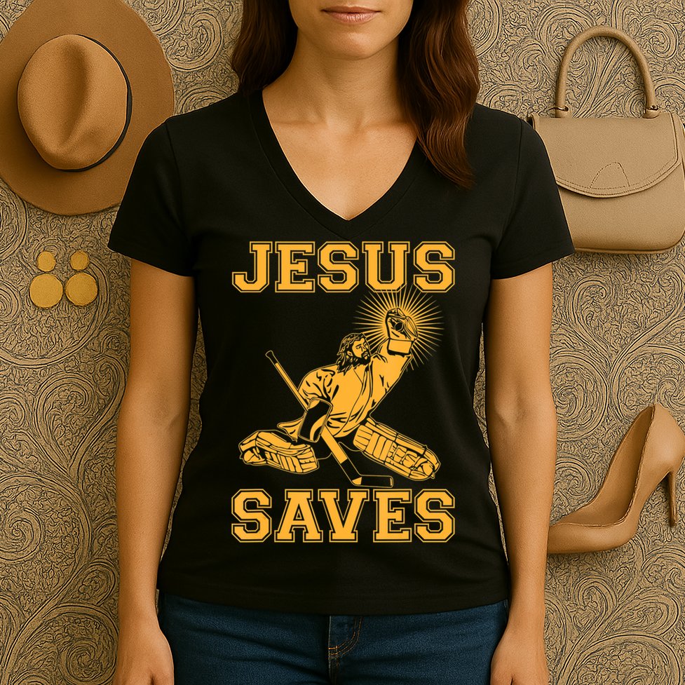 Jesus Saves Hockey Women's V-Neck T-Shirt