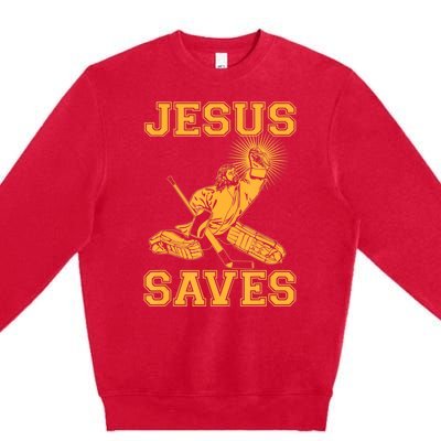 Jesus Saves Hockey Premium Crewneck Sweatshirt