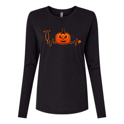 Jackolantern Stethoscope Heartbeat Nurses Halloween Costume Cute Gift Womens Cotton Relaxed Long Sleeve T-Shirt