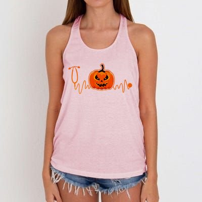 Jackolantern Stethoscope Heartbeat Nurses Halloween Costume Cute Gift Women's Knotted Racerback Tank