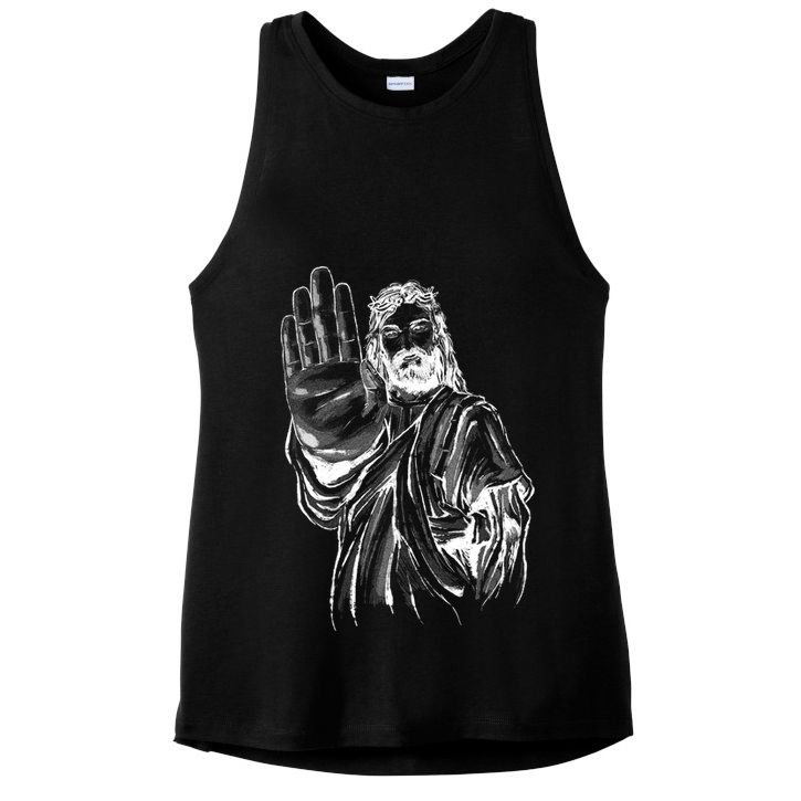 Jesus Stop Hand Sign Ladies PosiCharge Tri-Blend Wicking Tank