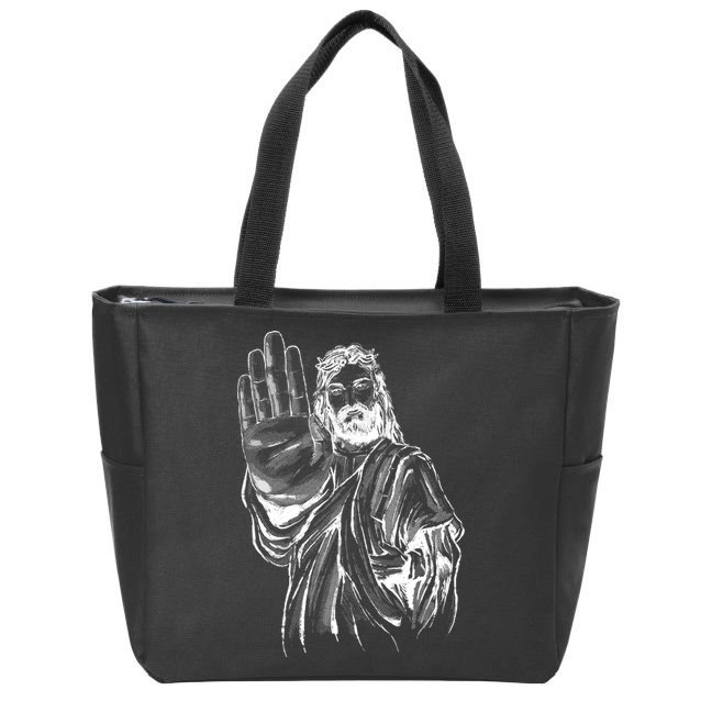 Jesus Stop Hand Sign Zip Tote Bag