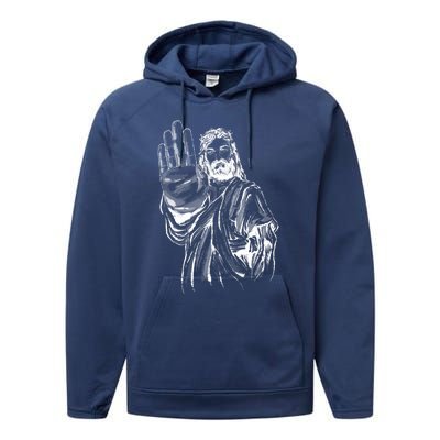 Jesus Stop Hand Sign Performance Fleece Hoodie