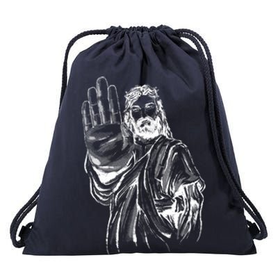 Jesus Stop Hand Sign Drawstring Bag