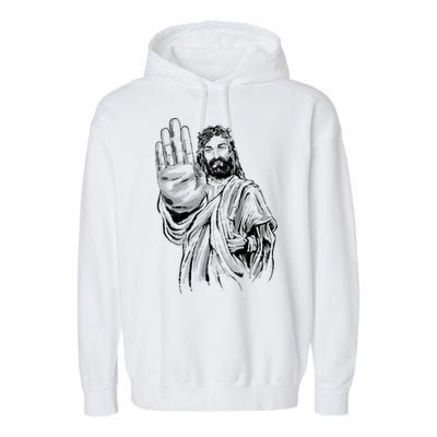 Jesus Stop Hand Sign Garment-Dyed Fleece Hoodie