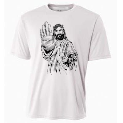 Jesus Stop Hand Sign Cooling Performance Crew T-Shirt