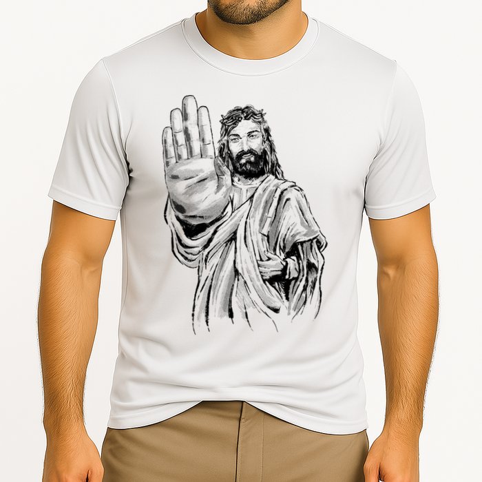 Jesus Stop Hand Sign Cooling Performance Crew T-Shirt
