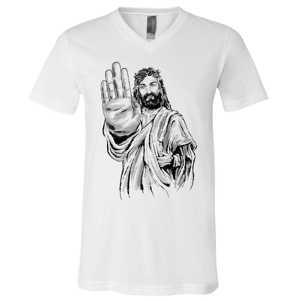 Jesus Stop Hand Sign V-Neck T-Shirt