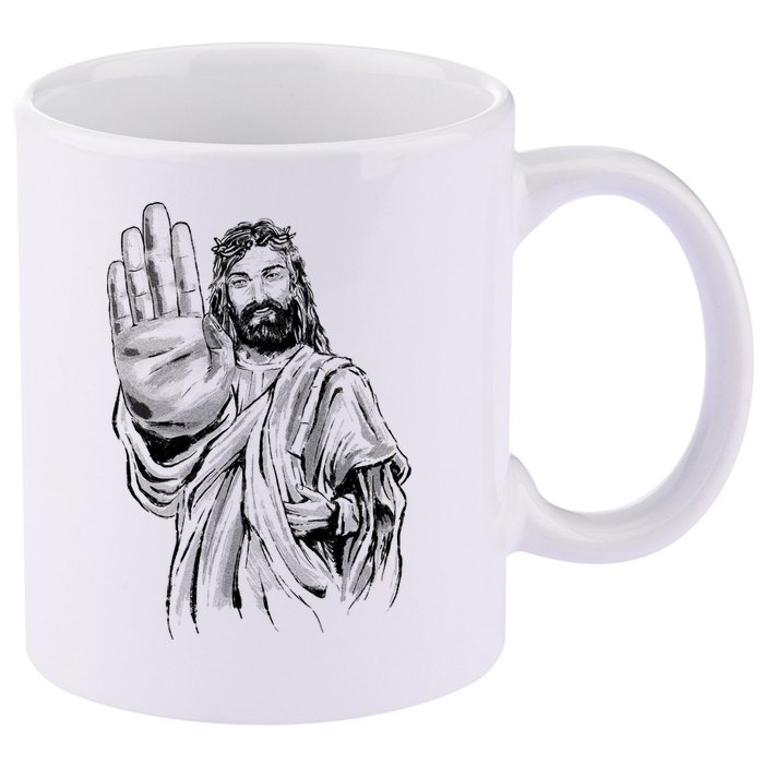 Jesus Stop Hand Sign 11oz C Handle Ceramic Mug