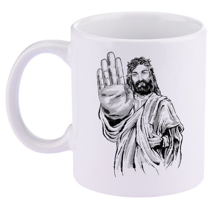 Jesus Stop Hand Sign 11oz C Handle Ceramic Mug