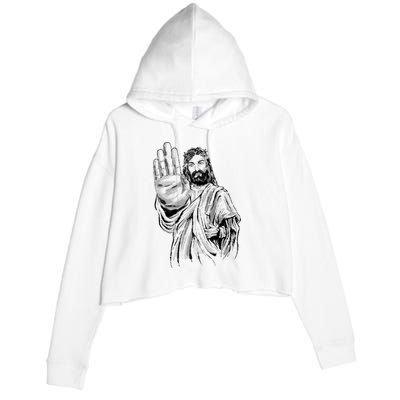 Jesus Stop Hand Sign Crop Fleece Hoodie