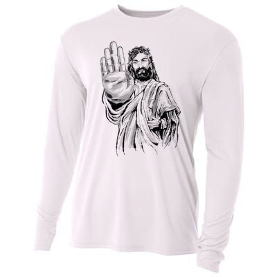 Jesus Stop Hand Sign Cooling Performance Long Sleeve Crew