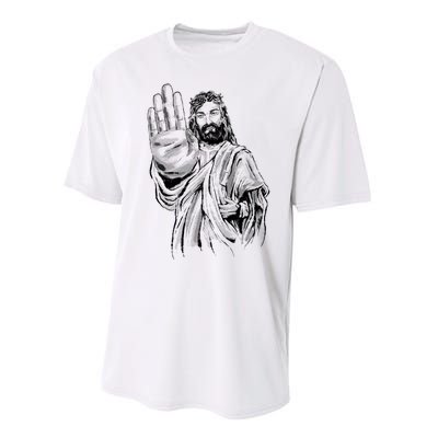 Jesus Stop Hand Sign Performance Sprint T-Shirt