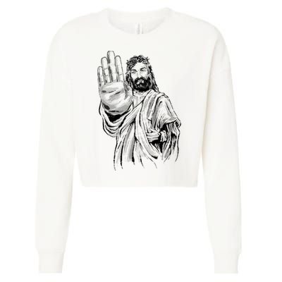 Jesus Stop Hand Sign Cropped Pullover Crew